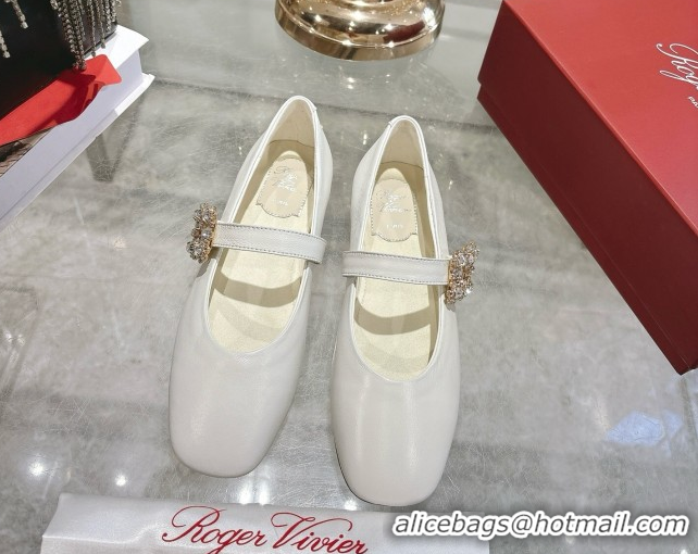 Charming Roger Vivier Vivier Mary Janes Ballerinas Flat in Calf Leather and Strass White RV121201 2026