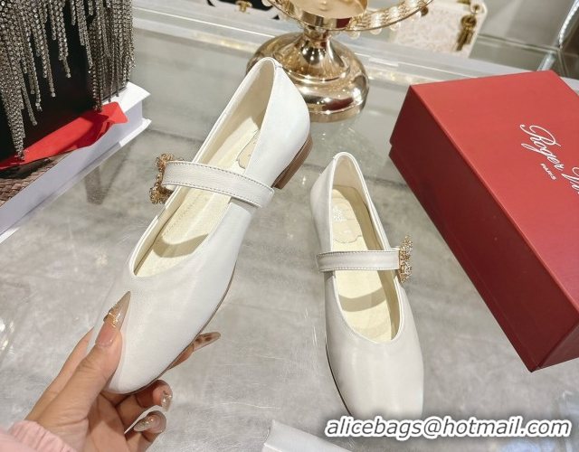 Charming Roger Vivier Vivier Mary Janes Ballerinas Flat in Calf Leather and Strass White RV121201 2026