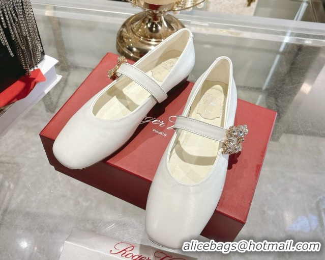 Charming Roger Vivier Vivier Mary Janes Ballerinas Flat in Calf Leather and Strass White RV121201 2026
