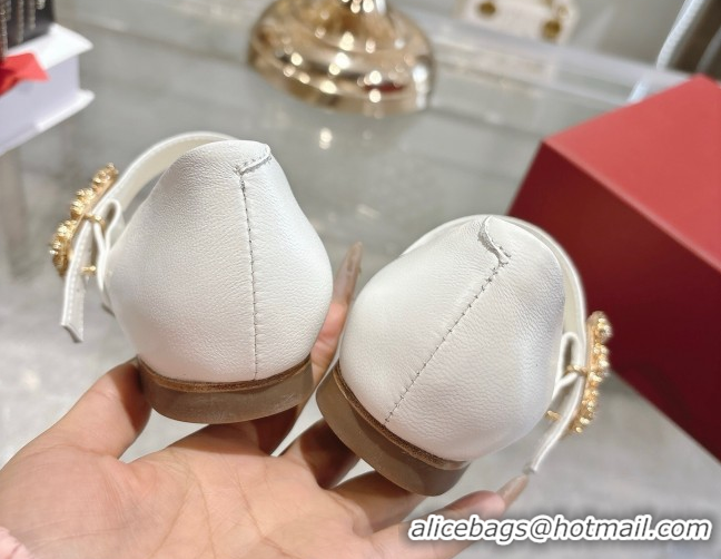 Charming Roger Vivier Vivier Mary Janes Ballerinas Flat in Calf Leather and Strass White RV121201 2026