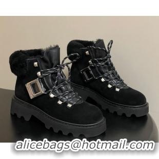 Grade Quality Roger Vivier Viv' Rangers Truck Booties 5cm in Suede and Wool Black RV121203 1212020 2026