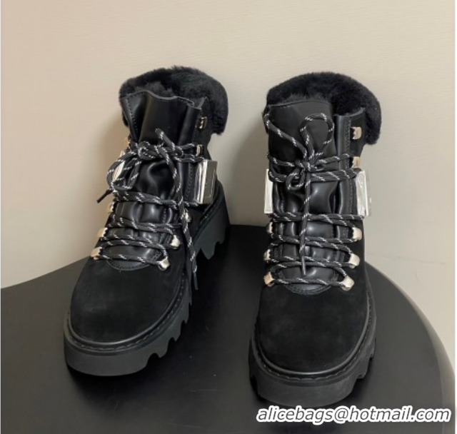 Grade Quality Roger Vivier Viv' Rangers Truck Booties 5cm in Suede and Wool Black RV121203 1212020 2026