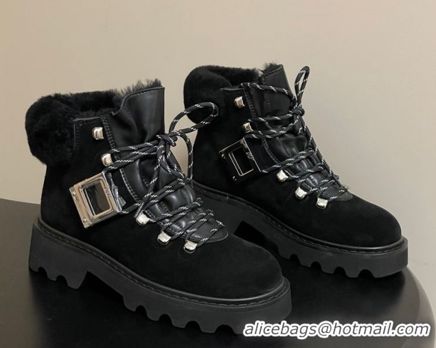 Grade Quality Roger Vivier Viv' Rangers Truck Booties 5cm in Suede and Wool Black RV121203 1212020 2026