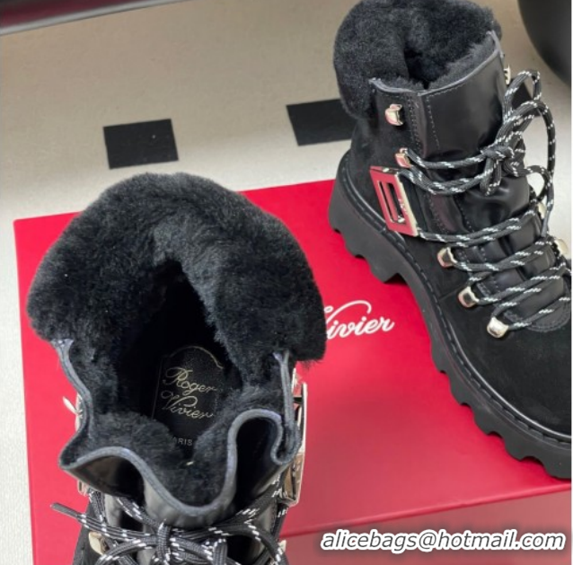 Grade Quality Roger Vivier Viv' Rangers Truck Booties 5cm in Suede and Wool Black RV121203 1212020 2026
