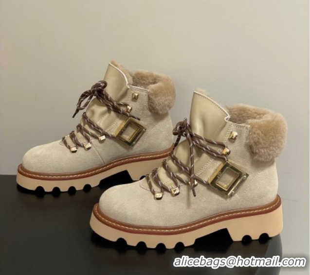 Best Price Roger Vivier Viv' Rangers Truck Booties 5cm in Suede and Wool Beige RV121203 1212021 2026
