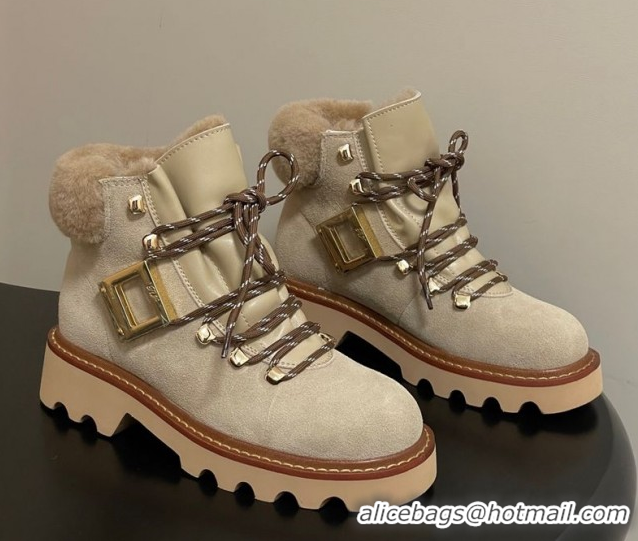 Best Price Roger Vivier Viv' Rangers Truck Booties 5cm in Suede and Wool Beige RV121203 1212021 2026