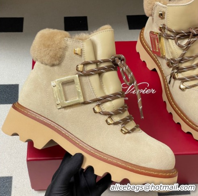 Best Price Roger Vivier Viv' Rangers Truck Booties 5cm in Suede and Wool Beige RV121203 1212021 2026