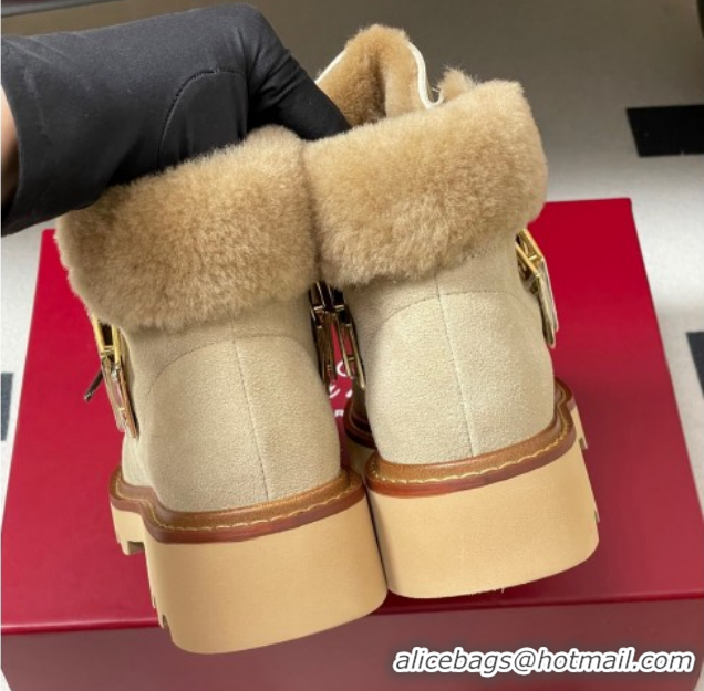 Best Price Roger Vivier Viv' Rangers Truck Booties 5cm in Suede and Wool Beige RV121203 1212021 2026