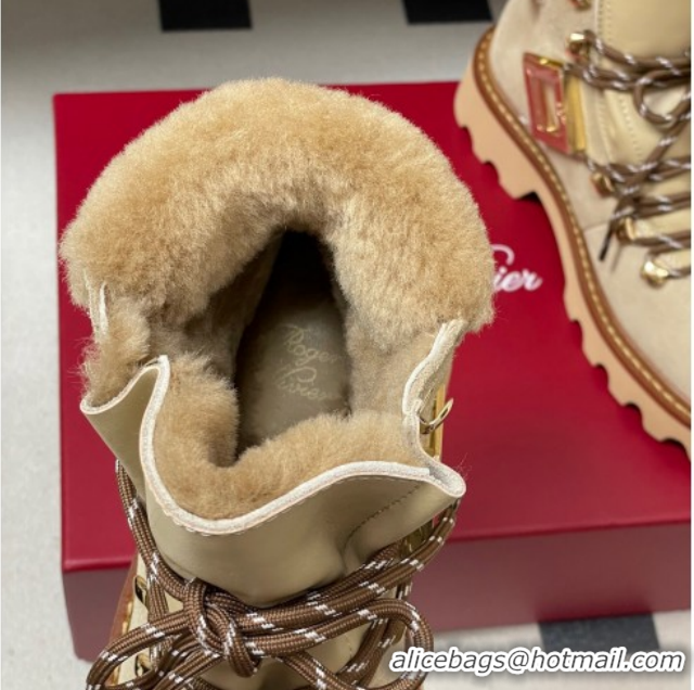 Best Price Roger Vivier Viv' Rangers Truck Booties 5cm in Suede and Wool Beige RV121203 1212021 2026