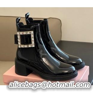 Classic Hot Roger Vivier Viv' Rangers Chelsea Booties 6cm in Patent Leather with Strass Buckle Black RV121204 1212024 20
