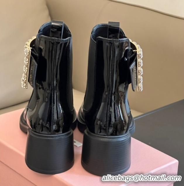 Classic Hot Roger Vivier Viv' Rangers Chelsea Booties 6cm in Patent Leather with Strass Buckle Black RV121204 1212024 20