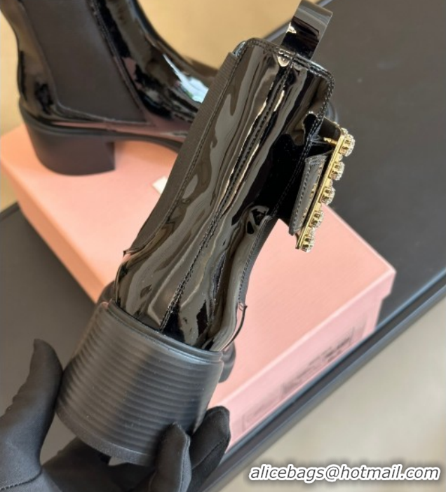 Classic Hot Roger Vivier Viv' Rangers Chelsea Booties 6cm in Patent Leather with Strass Buckle Black RV121204 1212024 20