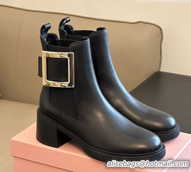 Purchase Roger Vivier Viv' Rangers Chelsea Booties 6cm in Calfskin Leather with Metal Buckle Black RV121204 1212026 2026