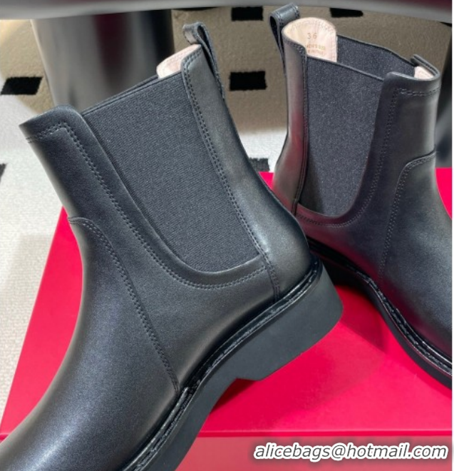 Low Cost Roger Vivier Viv' Rangers Flat Chelsea Booties in Calfskin Leather with Metal Buckle Black RV121205 1212041 202