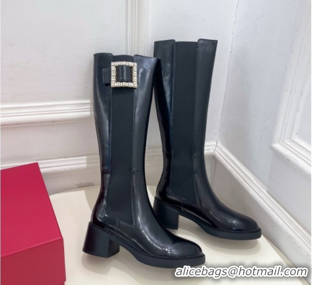 Low Price Roger Vivier Viv' Rangers High Boots 6cm in Patent Leather with Strass Buckle Black 2025 RV121204 1212028 2026