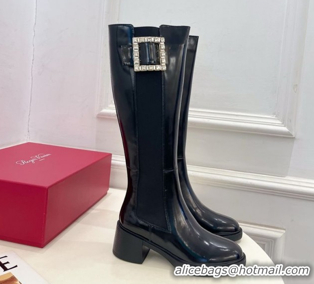 Low Price Roger Vivier Viv' Rangers High Boots 6cm in Patent Leather with Strass Buckle Black 2025 RV121204 1212028 2026