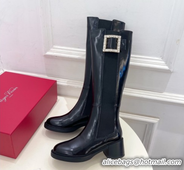 Low Price Roger Vivier Viv' Rangers High Boots 6cm in Patent Leather with Strass Buckle Black 2025 RV121204 1212028 2026