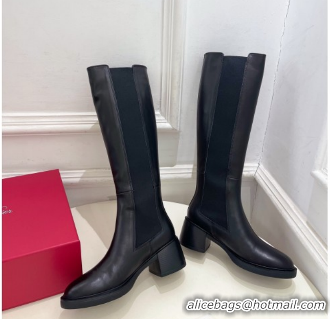 Luxurious Roger Vivier Viv' Rangers High Boots 6cm in Calfskin Leather with Metal Buckle Black RV121204 2026