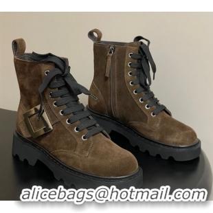 Good Looking Roger Vivier Viv' Rangers Truck Ankle Boots 5cm in Suede with Strass Buckle 212030 Brown 2026