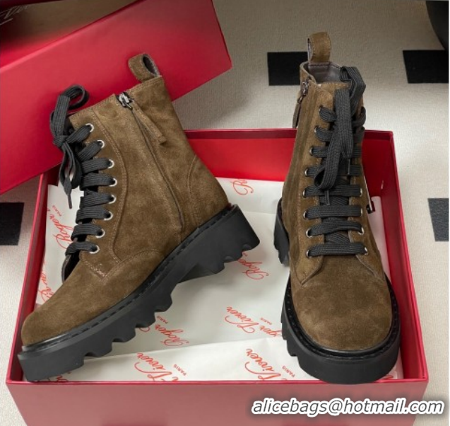 Good Looking Roger Vivier Viv' Rangers Truck Ankle Boots 5cm in Suede with Strass Buckle 212030 Brown 2026