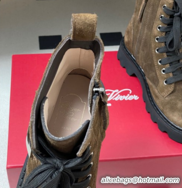 Good Looking Roger Vivier Viv' Rangers Truck Ankle Boots 5cm in Suede with Strass Buckle 212030 Brown 2026