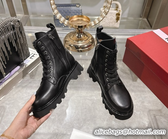 Best Product Roger Vivier Viv' Rangers Truck Ankle Boots 5cm in Calfskin Leather with Strass Buckle Black 1212032 2026