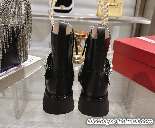 Best Product Roger Vivier Viv' Rangers Truck Ankle Boots 5cm in Calfskin Leather with Strass Buckle Black 1212032 2026