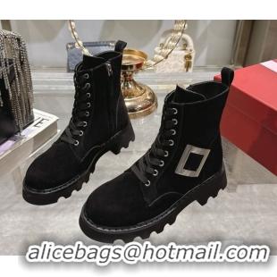 Cheap Price Roger Vivier Viv' Rangers Truck Ankle Boots 5cm in Suede with Metal Buckle Black 1212033 2026