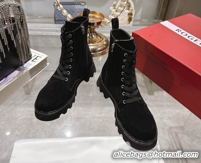 Cheap Price Roger Vivier Viv' Rangers Truck Ankle Boots 5cm in Suede with Metal Buckle Black 1212033 2026