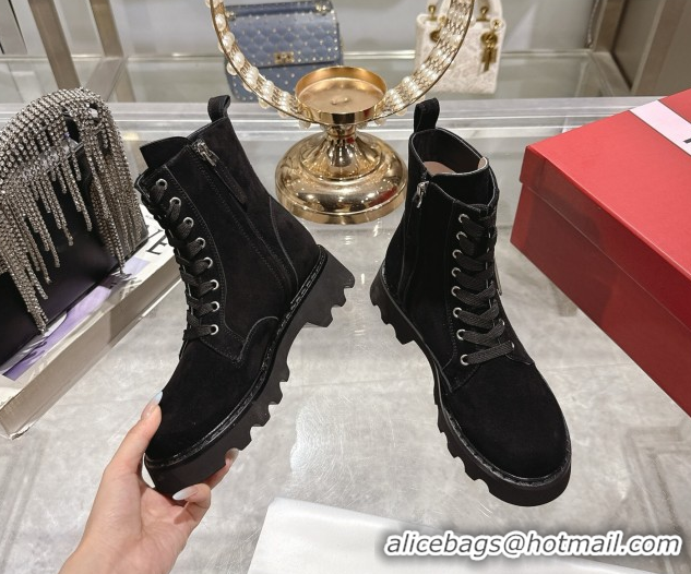 Cheap Price Roger Vivier Viv' Rangers Truck Ankle Boots 5cm in Suede with Metal Buckle Black 1212033 2026