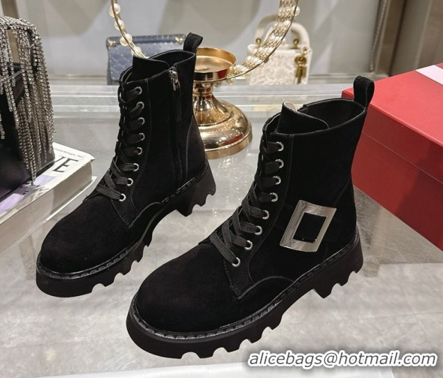 Cheap Price Roger Vivier Viv' Rangers Truck Ankle Boots 5cm in Suede with Metal Buckle Black 1212033 2026
