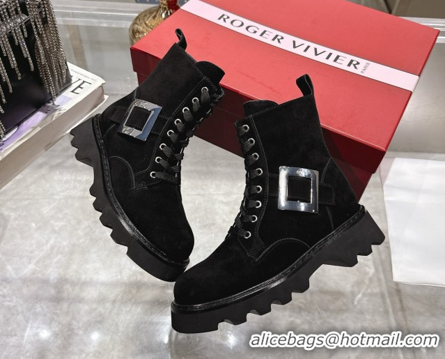 Cheap Price Roger Vivier Viv' Rangers Truck Ankle Boots 5cm in Suede with Metal Buckle Black 1212033 2026