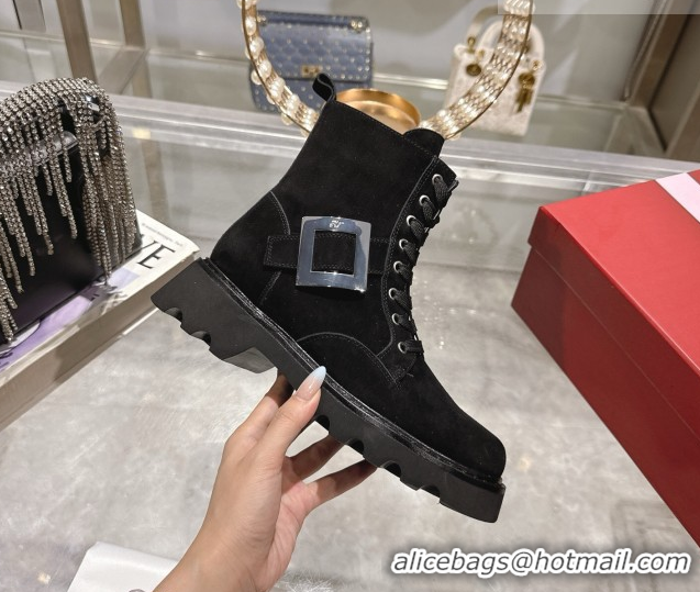 Cheap Price Roger Vivier Viv' Rangers Truck Ankle Boots 5cm in Suede with Metal Buckle Black 1212033 2026