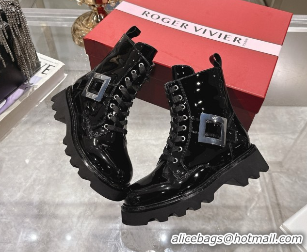 Top Grade Roger Vivier Viv' Rangers Truck Ankle Boots 5cm in Patent Leather with Metal Buckle Black 1212034 2026