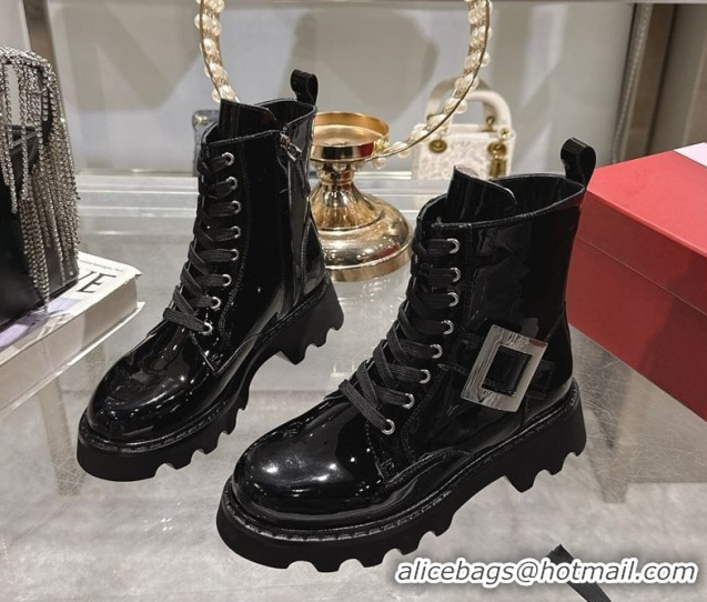 Top Grade Roger Vivier Viv' Rangers Truck Ankle Boots 5cm in Patent Leather with Metal Buckle Black 1212034 2026