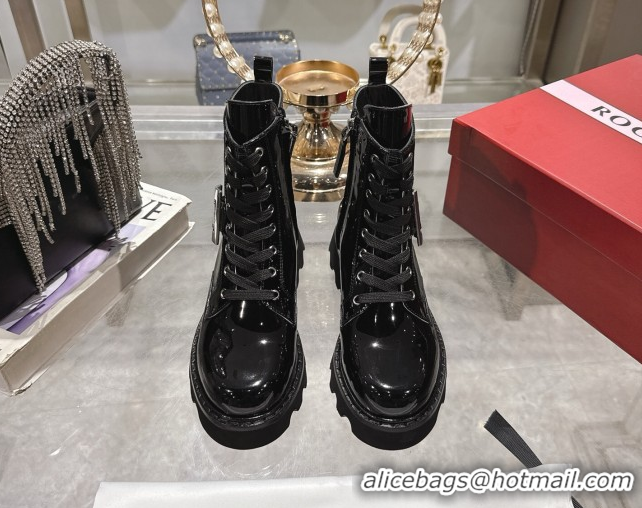 Top Grade Roger Vivier Viv' Rangers Truck Ankle Boots 5cm in Patent Leather with Metal Buckle Black 1212034 2026