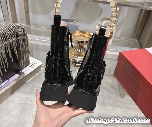 Top Grade Roger Vivier Viv' Rangers Truck Ankle Boots 5cm in Patent Leather with Metal Buckle Black 1212034 2026