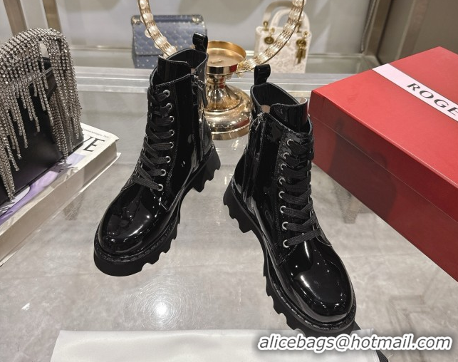 Top Grade Roger Vivier Viv' Rangers Truck Ankle Boots 5cm in Patent Leather with Metal Buckle Black 1212034 2026