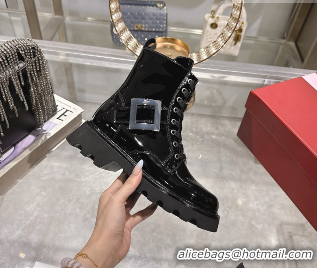 Top Grade Roger Vivier Viv' Rangers Truck Ankle Boots 5cm in Patent Leather with Metal Buckle Black 1212034 2026