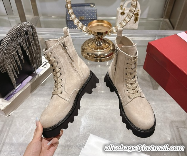 Durable Roger Vivier Viv' Rangers Truck Ankle Boots 5cm in Suede with Metal Buckle Beige 1212036 2026