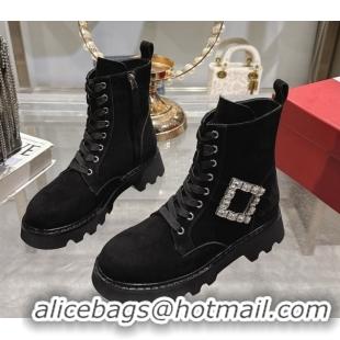 Good Product Roger Vivier Viv' Rangers Truck Ankle Boots 5cm in Suede with Strass Buckle Black 1212038 2026