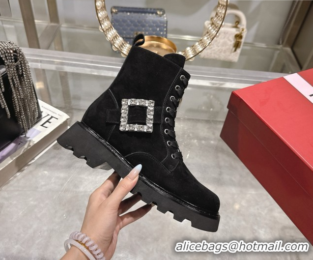 Good Product Roger Vivier Viv' Rangers Truck Ankle Boots 5cm in Suede with Strass Buckle Black 1212038 2026