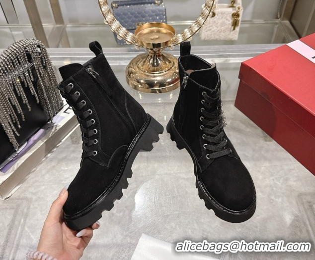 Good Product Roger Vivier Viv' Rangers Truck Ankle Boots 5cm in Suede with Strass Buckle Black 1212038 2026