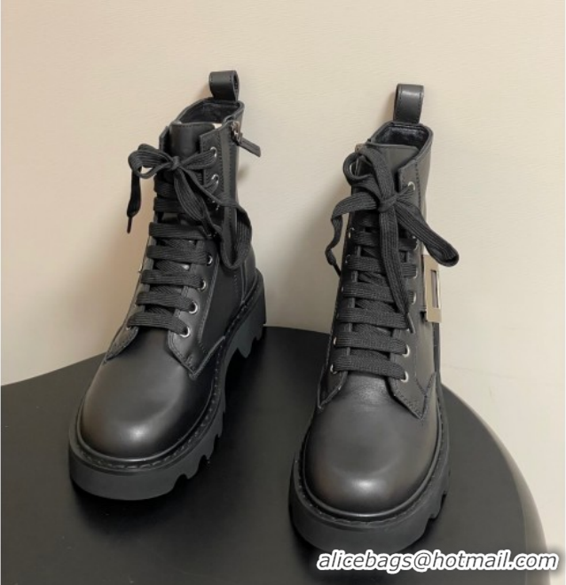 Cheap Roger Vivier Viv' Rangers Truck Ankle Boots 5cm in Calfskin Leather with Metal-Tone Buckle Black/Gold 1212037 2026