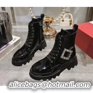 Shop Duplicate Roger Vivier Viv' Rangers Truck Ankle Boots 5cm in Patent Leather with Strass Buckle Black 1212039 2026