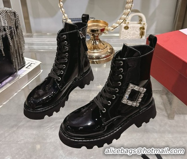 Shop Duplicate Roger Vivier Viv' Rangers Truck Ankle Boots 5cm in Patent Leather with Strass Buckle Black 1212039 2026
