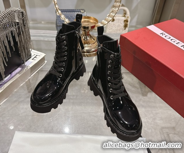 Shop Duplicate Roger Vivier Viv' Rangers Truck Ankle Boots 5cm in Patent Leather with Strass Buckle Black 1212039 2026