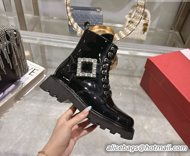 Shop Duplicate Roger Vivier Viv' Rangers Truck Ankle Boots 5cm in Patent Leather with Strass Buckle Black 1212039 2026