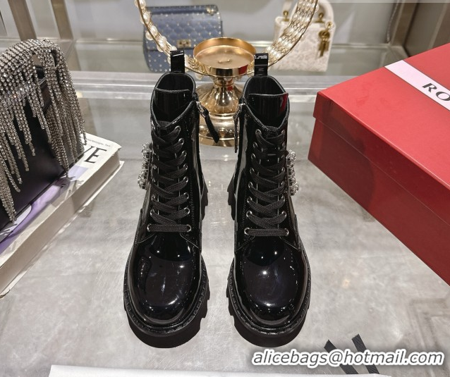 Shop Duplicate Roger Vivier Viv' Rangers Truck Ankle Boots 5cm in Patent Leather with Strass Buckle Black 1212039 2026