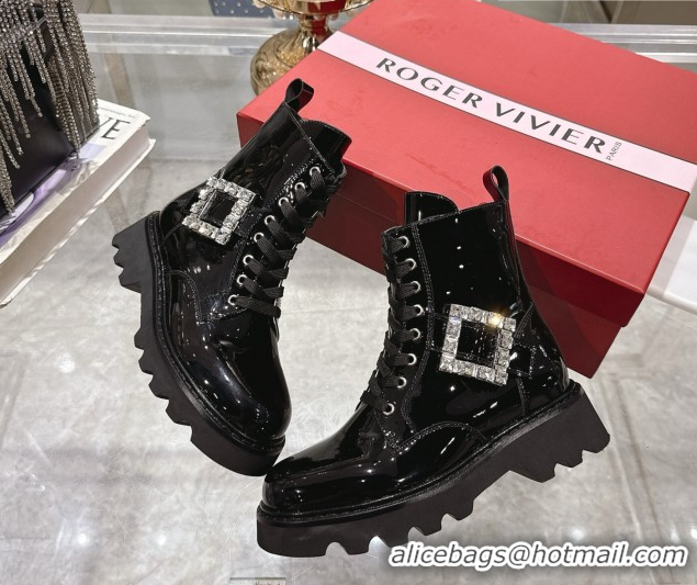 Shop Duplicate Roger Vivier Viv' Rangers Truck Ankle Boots 5cm in Patent Leather with Strass Buckle Black 1212039 2026